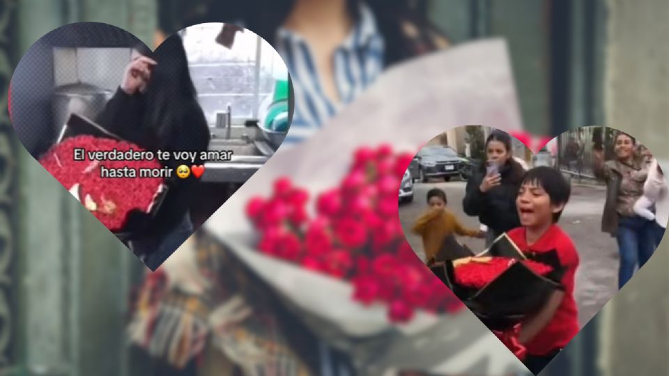 Joven llora al recibir ramo de rosas de su novio fallecido