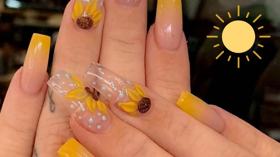 Uñas decoradas con girasoles que serán tendencia en la primavera del 2024.