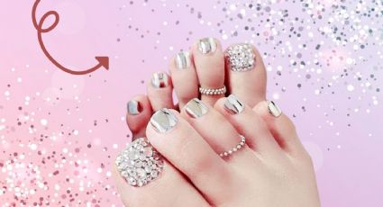 5 diseños de uñas con glitter para pies