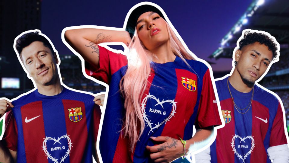 Karol G presume camiseta del Barcelona con su logo.