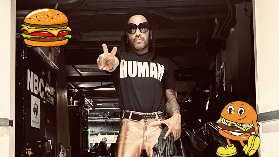 Lenny Kravitz comiendo hamburguesas