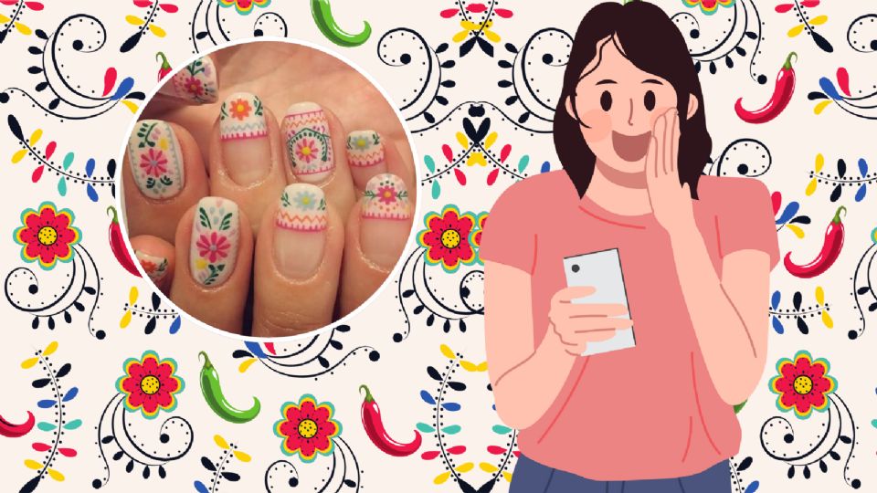 Uñas con diseños muy mexicanos.