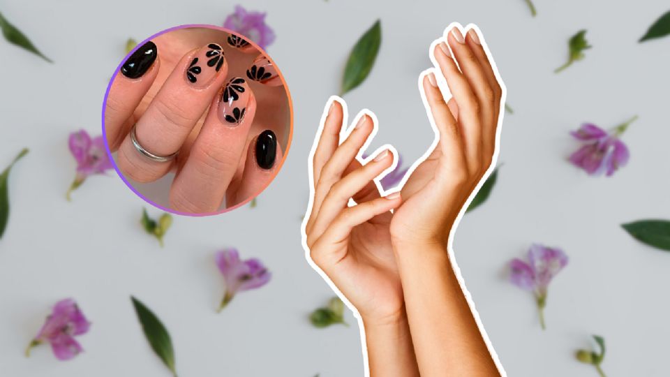 Manicura minimalista de flores.