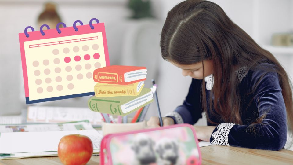 Niña de primaria escribiendo