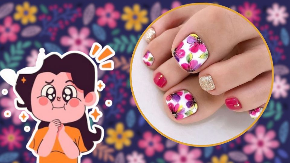 flowers nails para pies