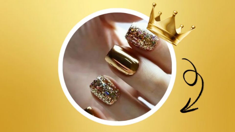 Las uñas de oro lujoso son perfectas para eventos de noche
